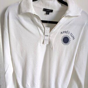 J Crew NWT  White Knit Apres' Sun Half-Zip Top XXS